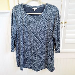 Lucky Brand 7Q63494 2-Tone Blue Paisley Trim Blouse Women’s Plus Size 1X